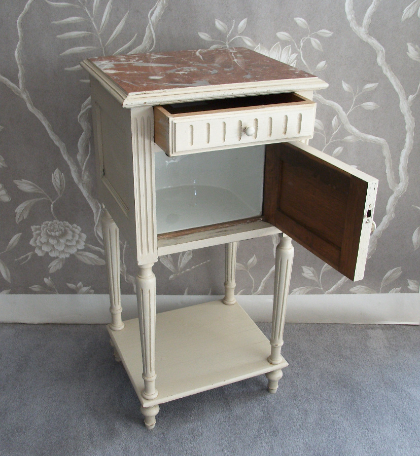 French Painted Bedside Cupboard with One Door and One Drawer